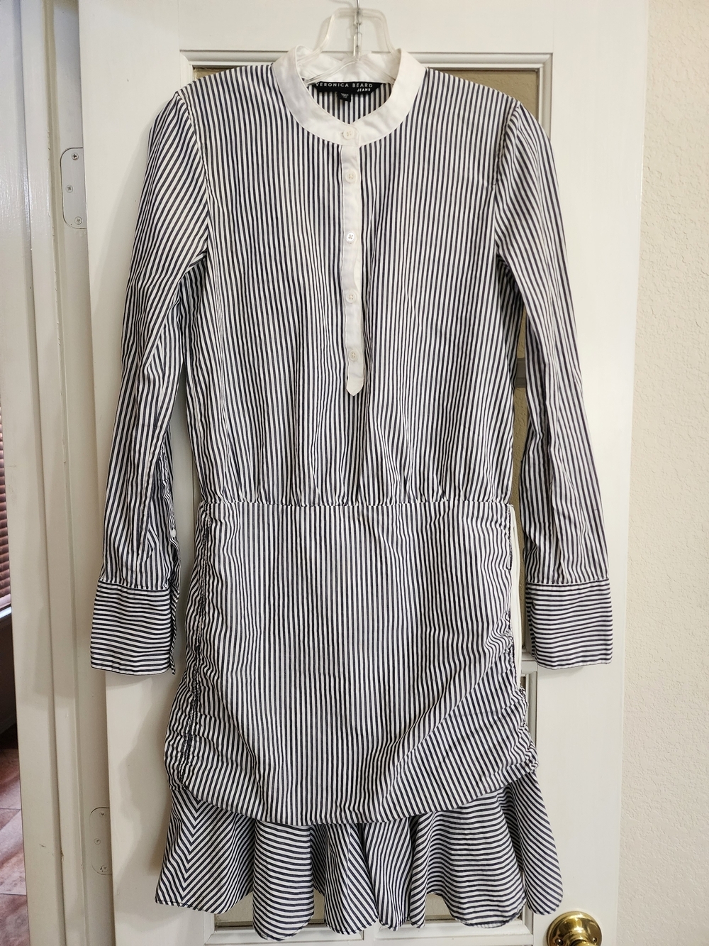 Veronica Beard Jeans Everett Striped Cotton Ruffle Dress XS J2540088 FLAW AS IS